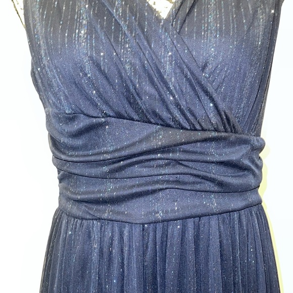 Alexa B Nites Metallic Blue V Neck Maxi Dress Size 6 - Picture 8 of 11